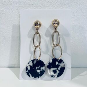 Vintage Y2K Avon Black & White Marbled Double Hoop Stud Drop Earrings